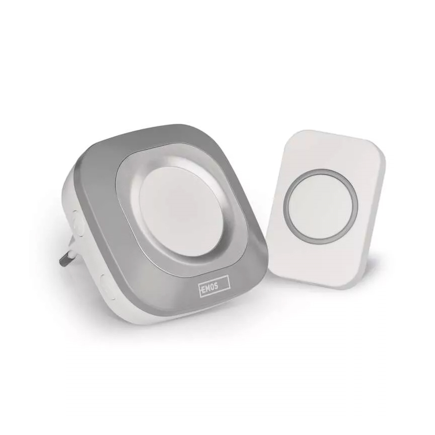 Bezdrôtový zvonček do zásuvky 230V + 1xCR2032 IP44 šedá