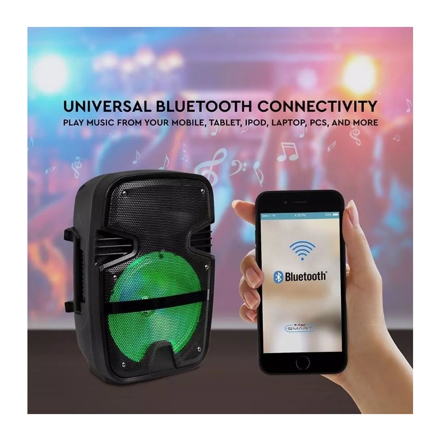 Bluetooth prenosný reproduktor s mikrofónom 15W/3,7V LED RGB + DO