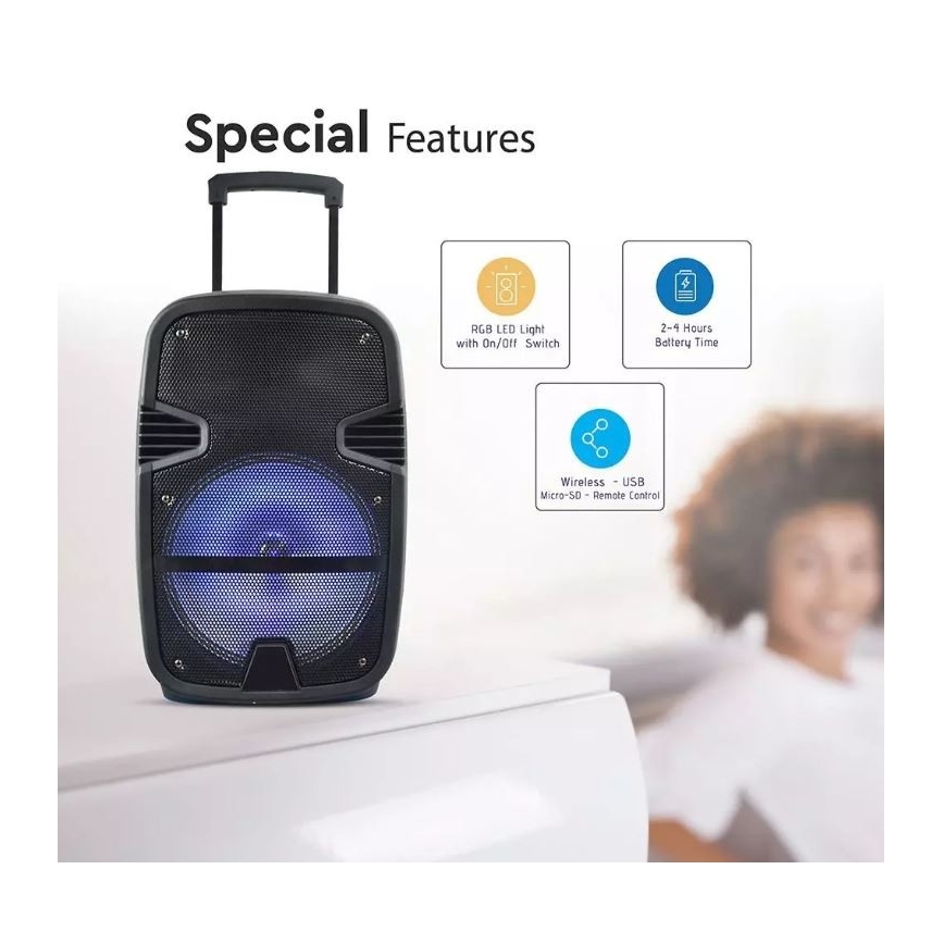 Bluetooth prenosný reproduktor s mikrofónom 35W/3,7V LED RGB + DO