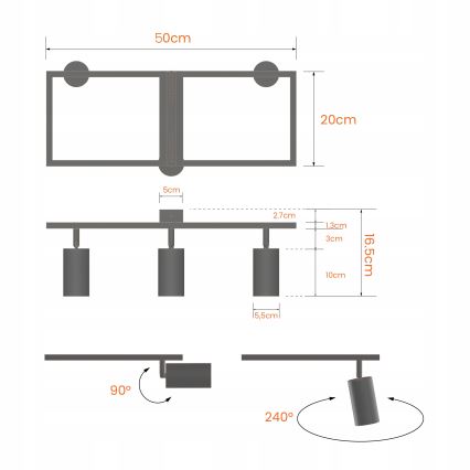 Bodové svietidlo 3xGU10/30W/230V čierne