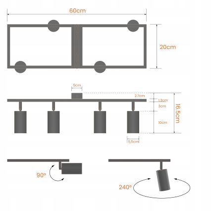 Bodové svietidlo 4xGU10/30W/230V čierne