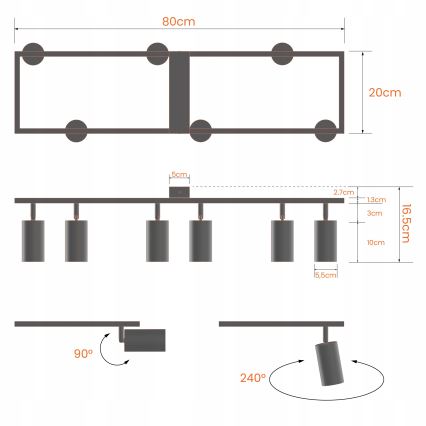 Bodové svietidlo 6xGU10/30W/230V čierne