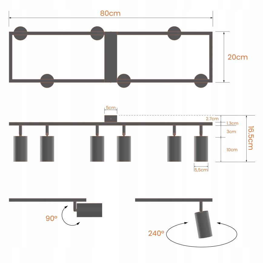 Bodové svietidlo 6xGU10/30W/230V čierne