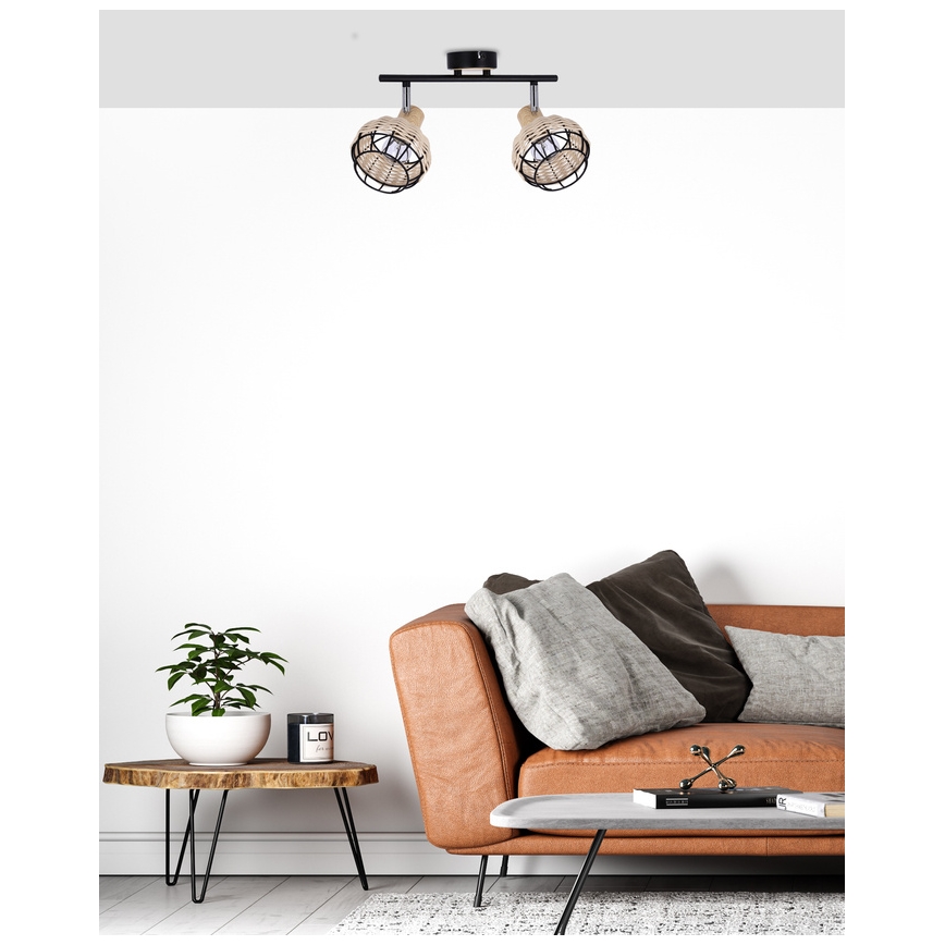 Bodové svietidlo TAJGA 2xE14/40W/230V ratan/čierna