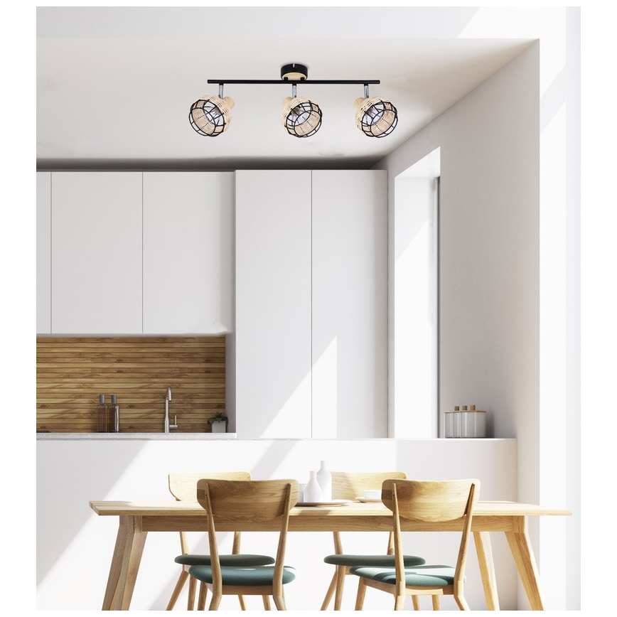 Bodové svietidlo TAJGA 3xE14/40W/230V ratan/čierna