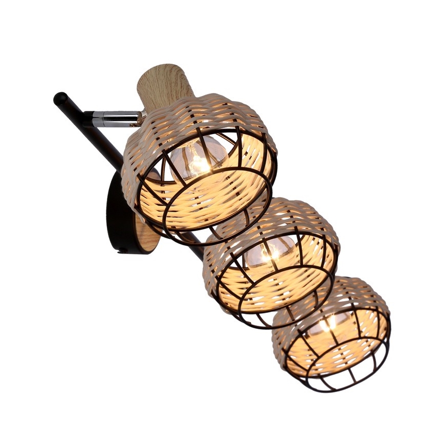 Bodové svietidlo TAJGA 3xE14/40W/230V ratan/čierna