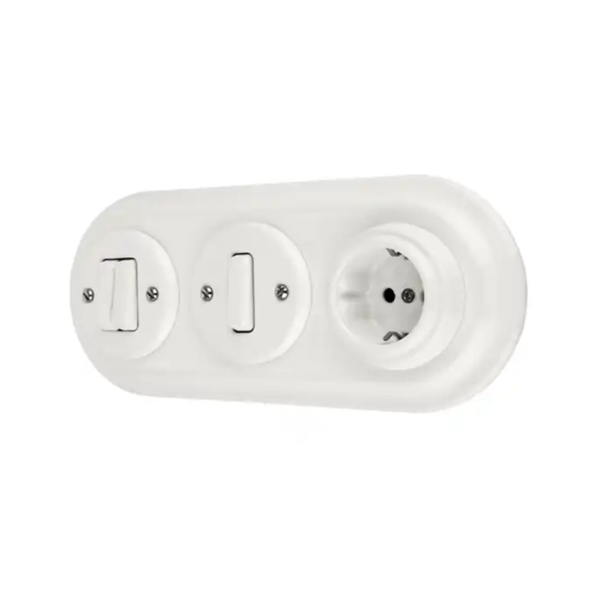 Bohemia-Design - Porcelánová retro domová zásuvka bez rámčeka 250V/16A biela