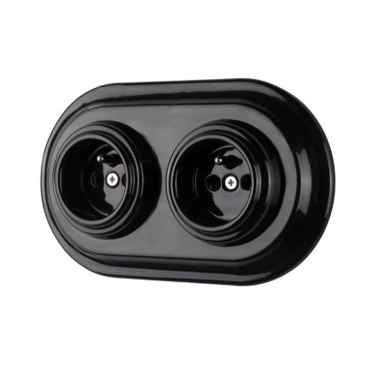 Bohemia-Design - Porcelánová retro domová zásuvka bez rámčeka 250V/16A čierna