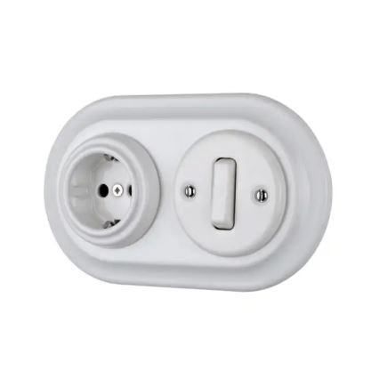 Bohemia-Design - Porcelánová retro domová zásuvka bez rámu SCHUKO 250V/16A biela