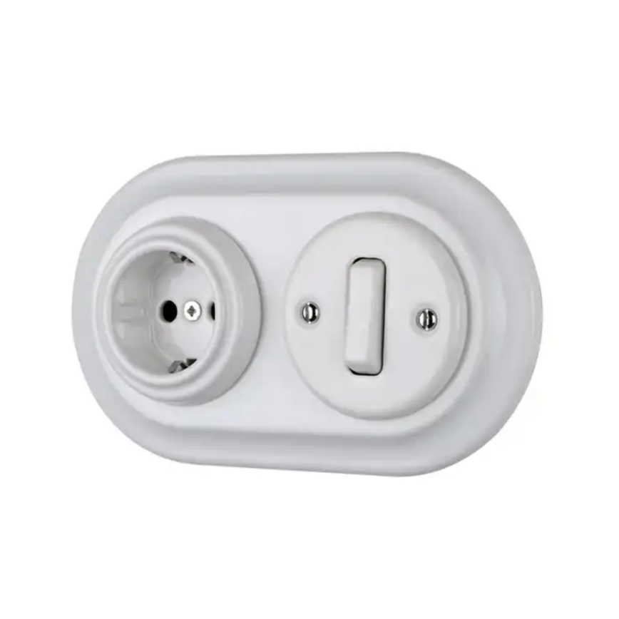 Bohemia-Design - Porcelánová retro domová zásuvka bez rámu SCHUKO 250V/16A biela