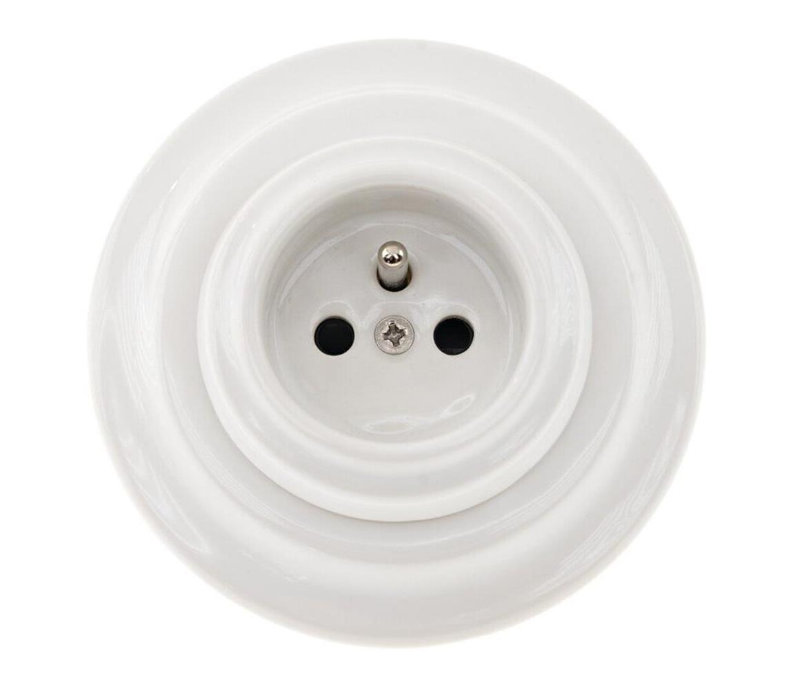 Bohemia-Design - Porcelánová retro domová zásuvka s rámčekom 250V/16A biela 12357555