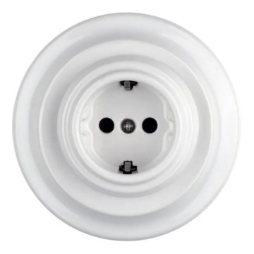 Bohemia-Design - Porcelánová retro domová zásuvka s rámčekom SCHUKO 250V/16A biela