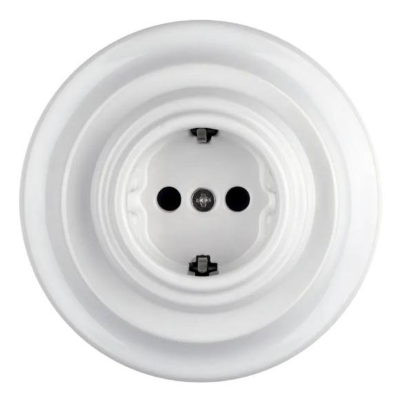 Bohemia-Design - Porcelánová retro domová zásuvka s rámčekom SCHUKO 250V/16A biela