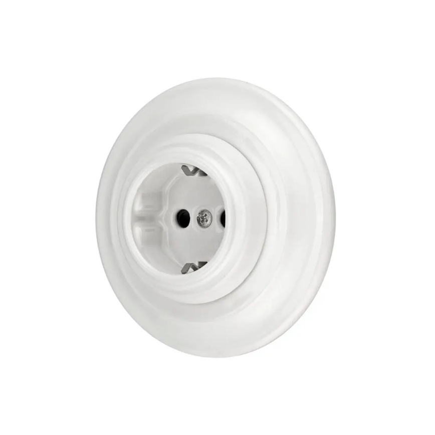 Bohemia-Design - Porcelánová retro zásuvka do steny s rámikom SCHUKO 250V/16A biela