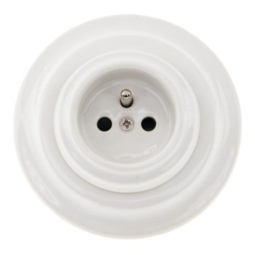 Bohemia-Design - Porcelánová retro domová zásuvka s rámikom 250 V/16 A, biela