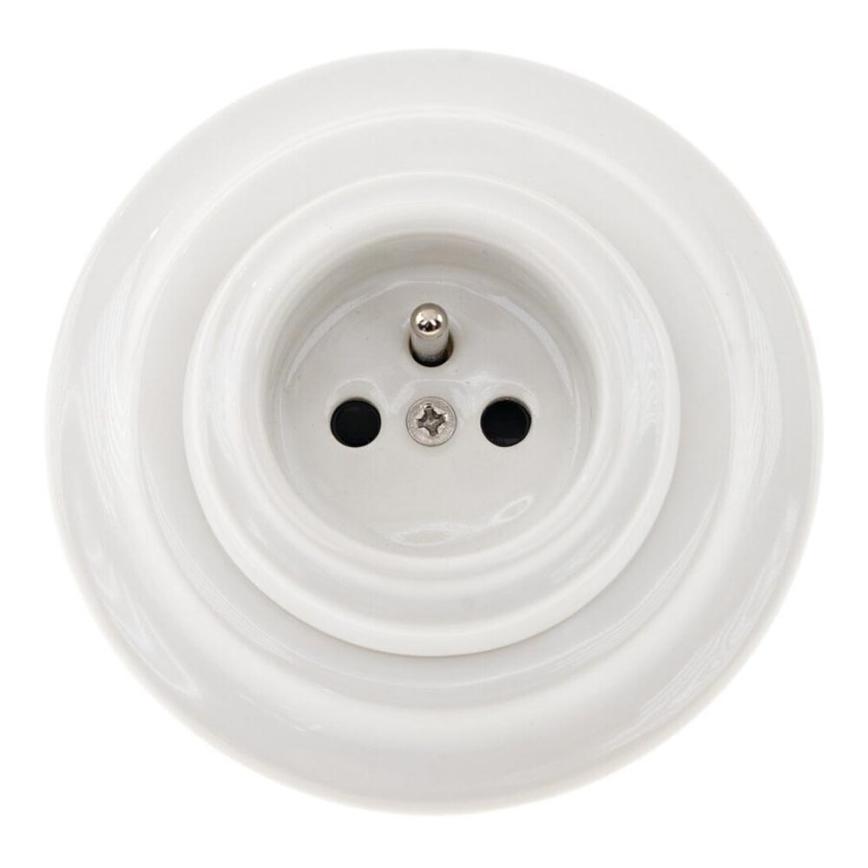 Bohemia-Design - Porcelánová retro domová zásuvka s rámikom 250 V/16 A, biela