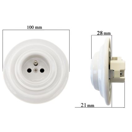 Bohemia-Design - Porcelánová retro domová zásuvka s rámikom 250 V/16 A, biela