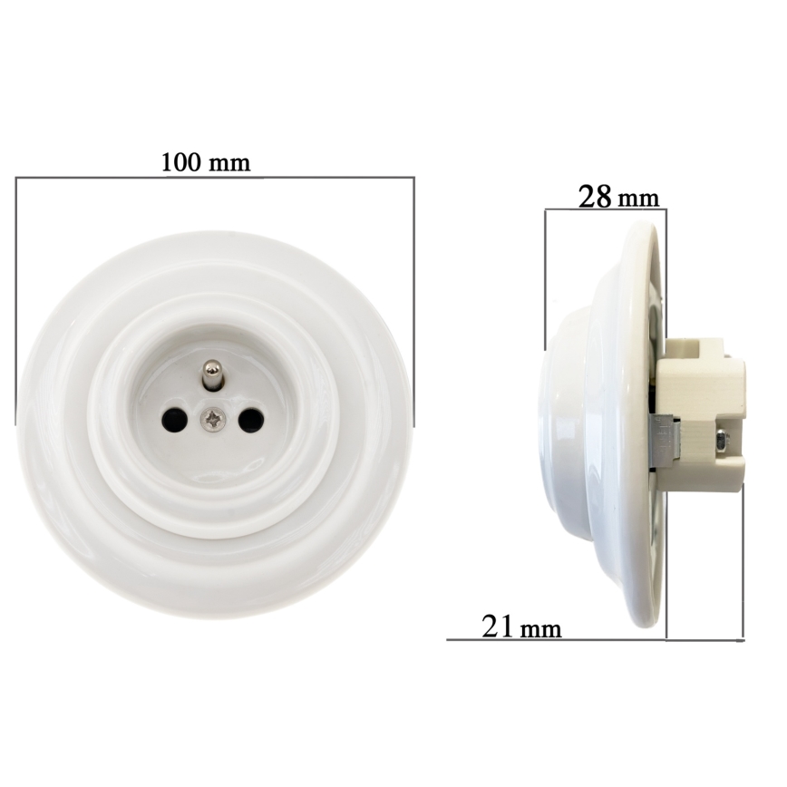 Bohemia-Design - Porcelánová retro domová zásuvka s rámikom 250 V/16 A, biela