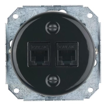 Bohemia-Design - Porcelánová retro ethernetová zásuvka bez rámčeka 2x CAT.5E čierna
