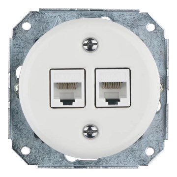 Bohemia-Design -Porcelánová retro ethernetová zásuvka bez rámika 2x CAT.5E biela