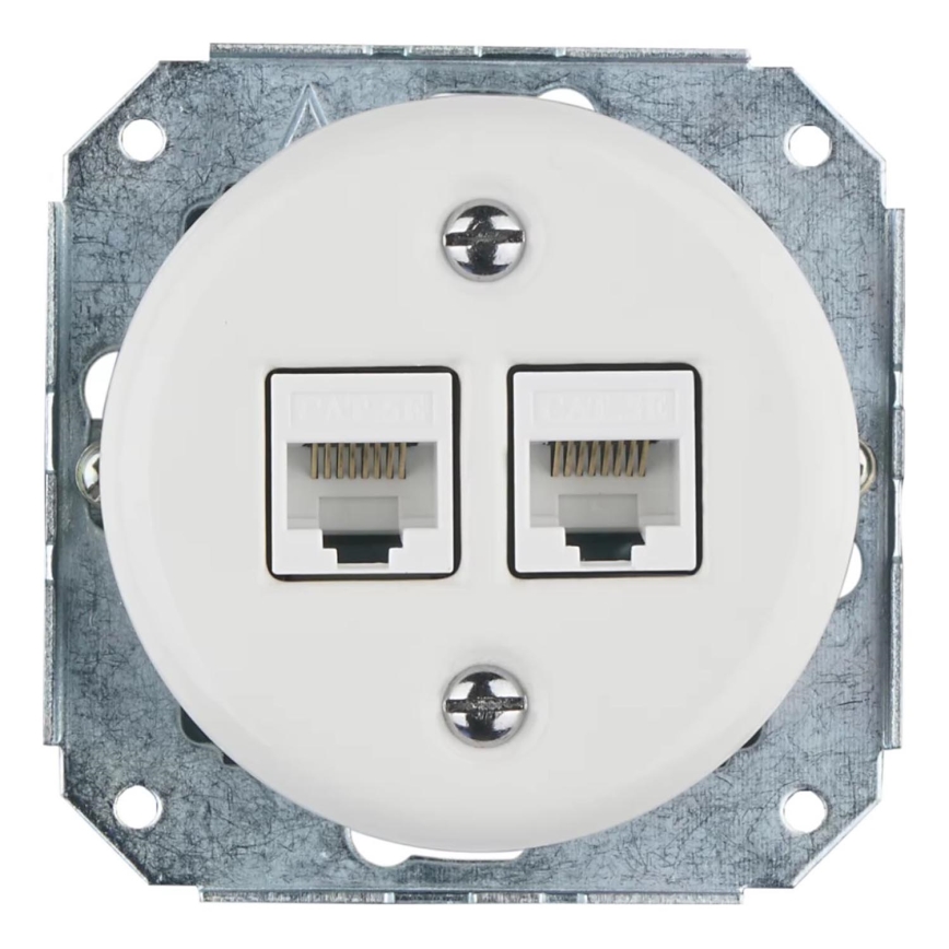 Bohemia-Design -Porcelánová retro ethernetová zásuvka bez rámika 2x CAT.5E biela
