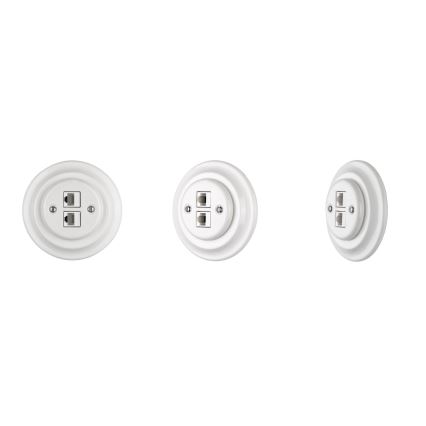 Bohemia-Design -Porcelánová retro ethernetová zásuvka bez rámika 2x CAT.5E biela