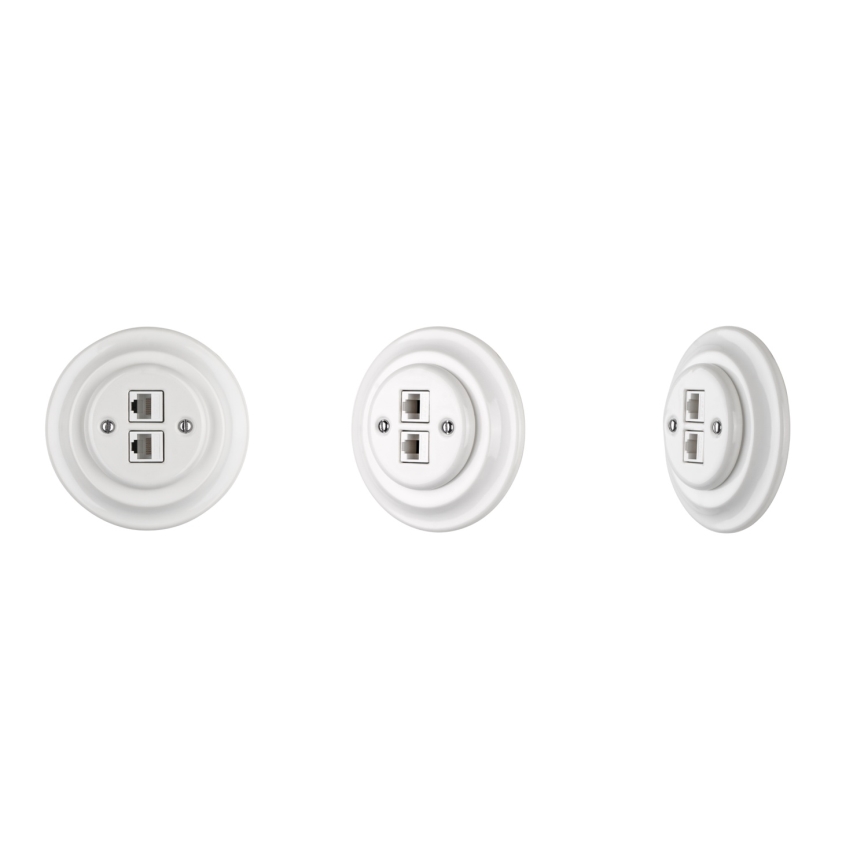 Bohemia-Design -Porcelánová retro ethernetová zásuvka bez rámika 2x CAT.5E biela