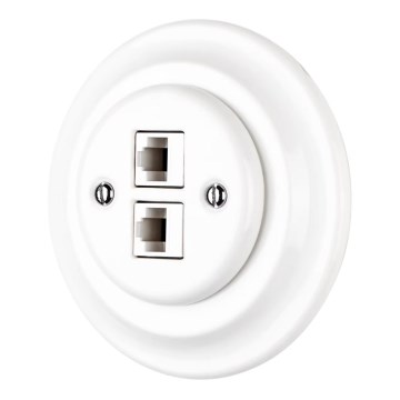 Bohemia-Design - Porcelánová retro ethernetová zásuvka s rámčekom 2x CAT.5E biela