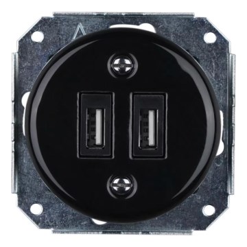 Bohemia-Design - Porcelánová retro USB napájacia zásuvka bez rámu 2x USB-A čierna