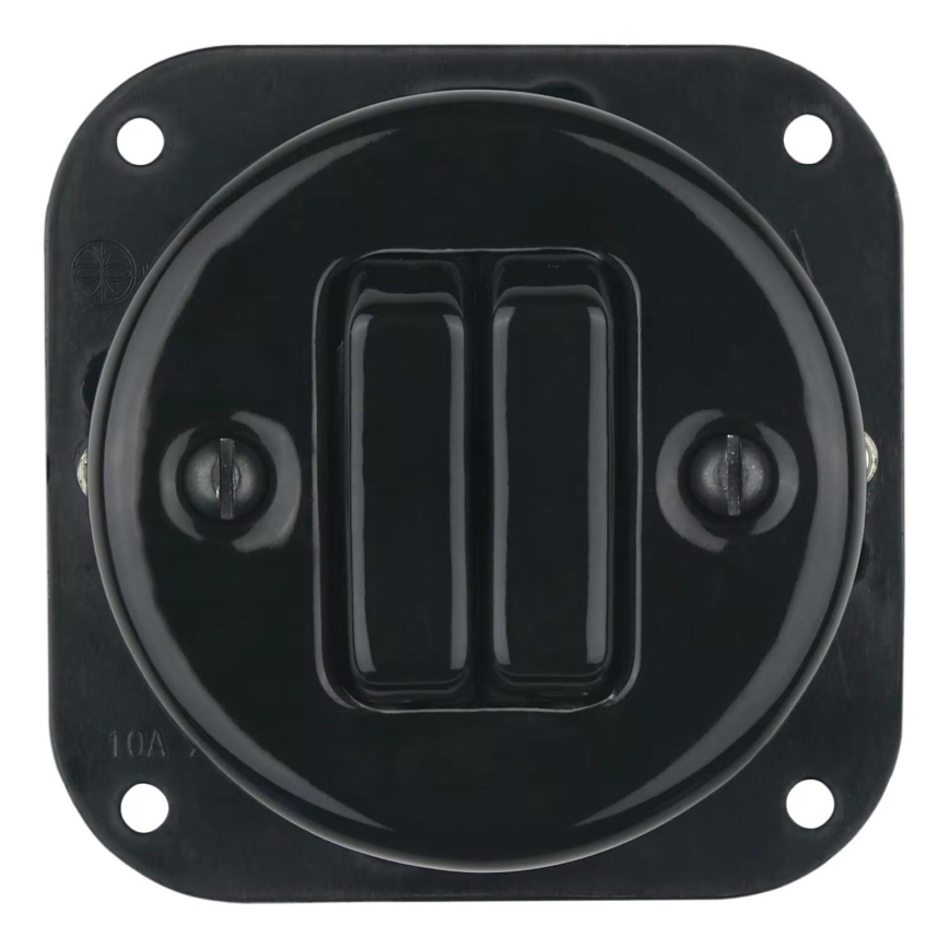 Bohemia-Design - Porcelánový retro dvojitý vypínač bez rámčeka č. 6+6 čierny