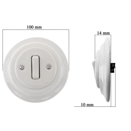 Bohemia-Design - Porcelánový retro jednoduchý vypínač s rámikom č. 6 biely