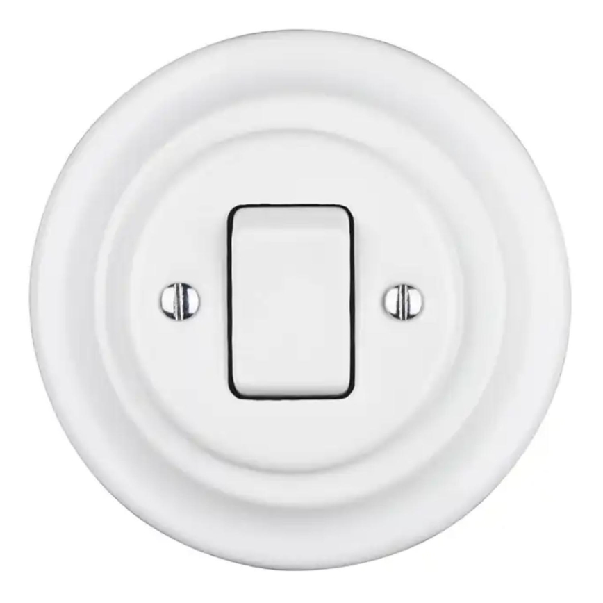 Bohemia-Design - Porcelánový retro jednoduchý vypínač s rámikom č. 7 biela