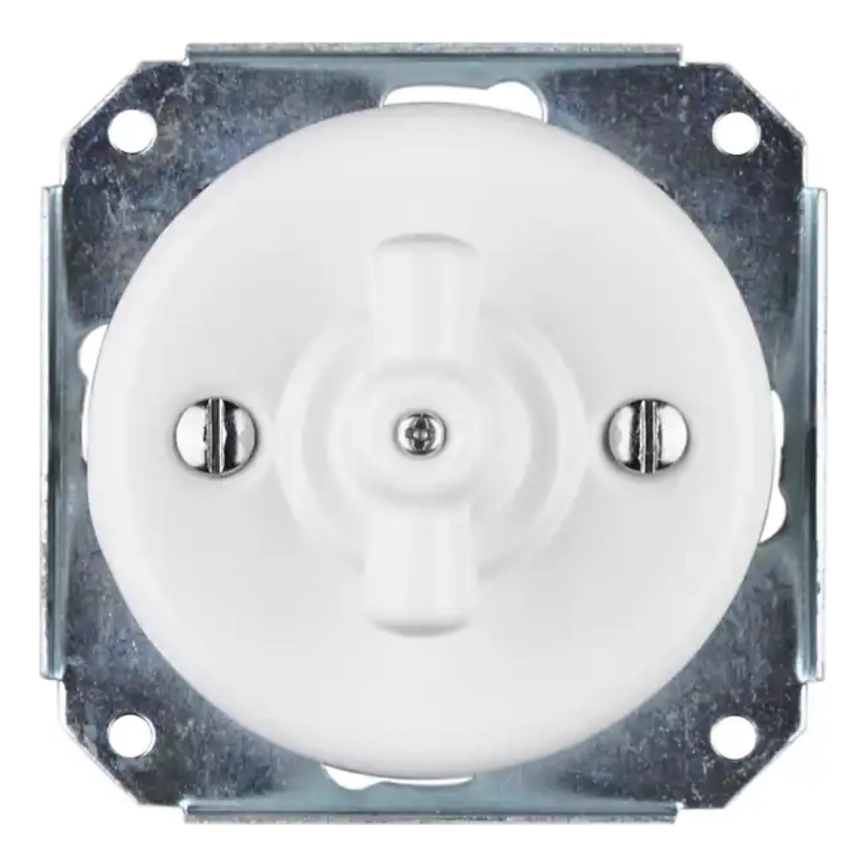 Bohemia-Design - Porcelánový retro otáčací vypínač bez rámčeka č. 7 biely