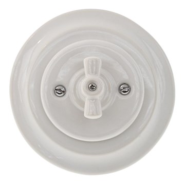 Bohemia-Design - Porcelánový retro otočný vypínač s rámčekom č. 1 biela
