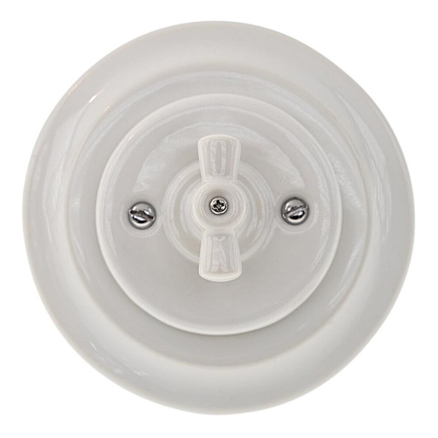 Bohemia-Design - Porcelánový retro otočný vypínač s rámčekom č. 1 biela