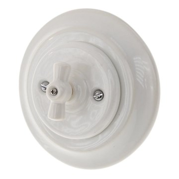 Bohemia-Design - Porcelánový retro otočný vypínač s rámčekom č. 5, biela