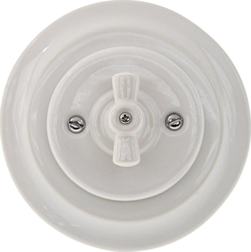 Bohemia-Design - Porcelánový retro otočný vypínač s rámčekom č. 5, biela