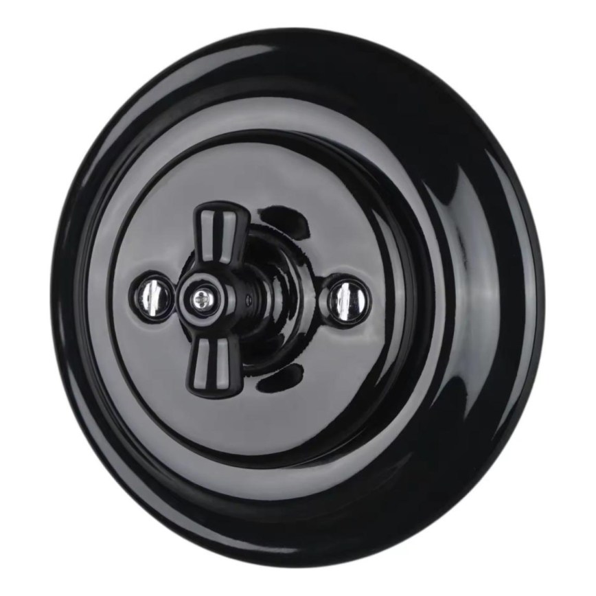 Bohemia-Design - Porcelánový retro otočný vypínač s rámikom č. 1 čierna