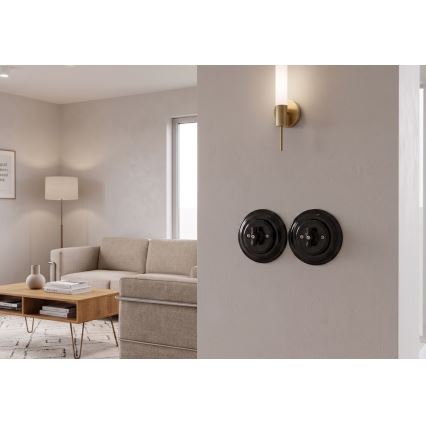 Bohemia-Design - Porcelánový retro otočný vypínač s rámikom č. 1 čierna