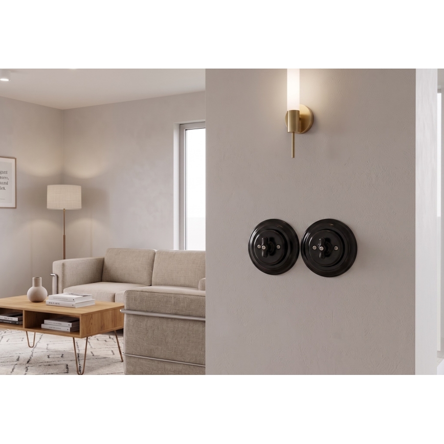 Bohemia-Design - Porcelánový retro otočný vypínač s rámikom č. 1 čierna