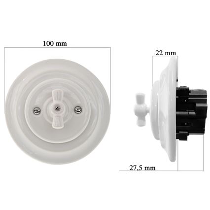 Bohemia-Design - Porcelánový retro stmievač otočný s rámikom 250V/10A biely