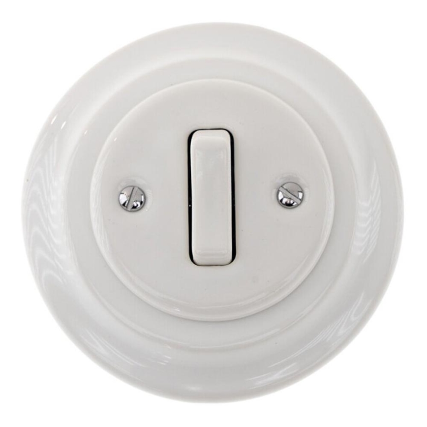 Bohemia-Design - Retro jednoduchý porcelánový zvonkový vypínač s rámčekom, biely