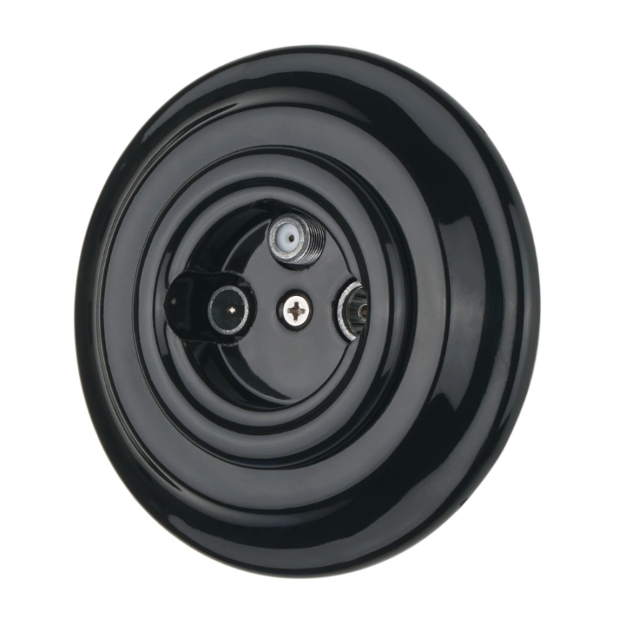 Bohemia-Design - Retro porcelánová TV/SAT-W zásuvka s rámčekom, čierna