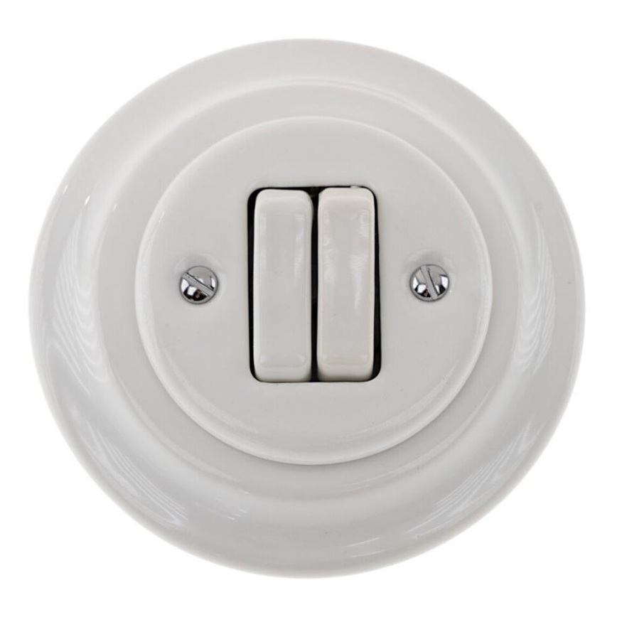 Bohemia-Design - Retro porcelánový dvojitý vypínač s rámikom č. 6+6 biela