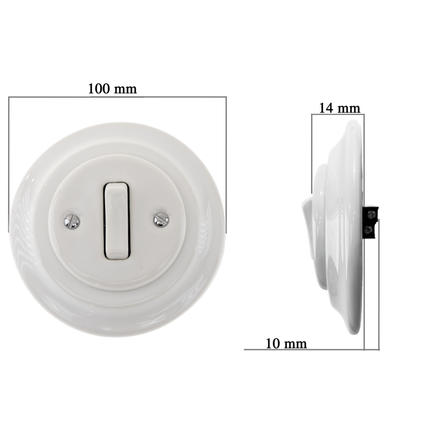 Bohemia-Design - Retro porcelánový jednoduchý vypínač s rámčekom č. 7 biela