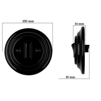 Bohemia-Design - Retro porcelánový jednoduchý vypínač s rámikom č. 6 čierny