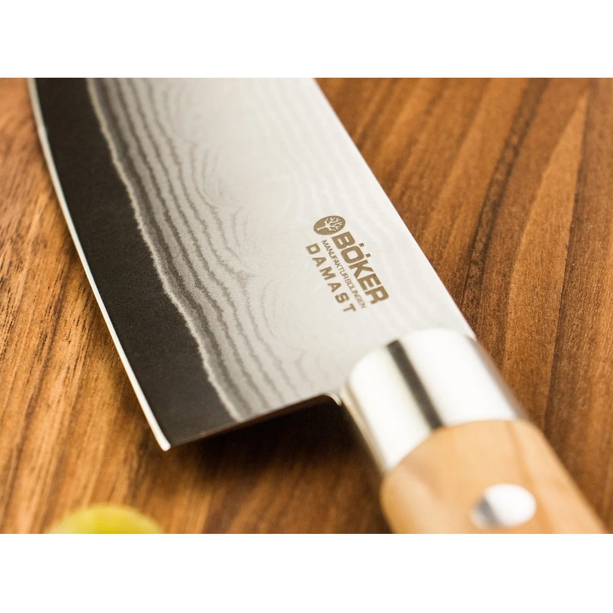 Böker - Damaskový kuchynský nôž DAMAST OLIVE 21,2 cm olivové drevo