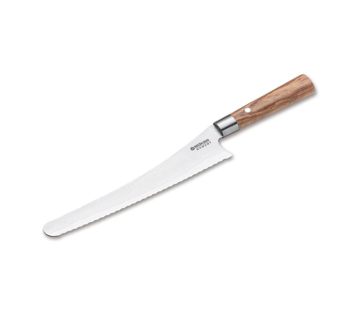 Böker - Damaškový kuchynský nôž na pečivo DAMAST OLIVE 23,5 cm olivové drevo 130433DAM
