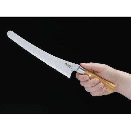 Böker - Damaškový kuchynský nôž na pečivo DAMAST OLIVE 23,5 cm olivové drevo
