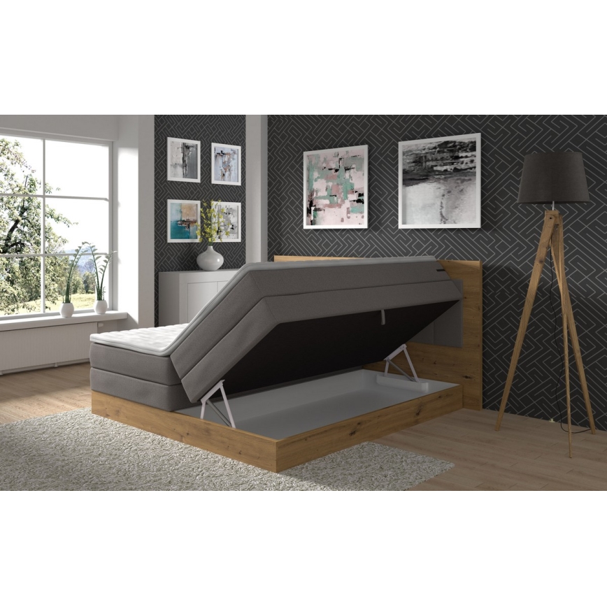 Boxspringová posteľ s matracmi a topperom s úložným priestorom JASMINE 180x200 cm šedá